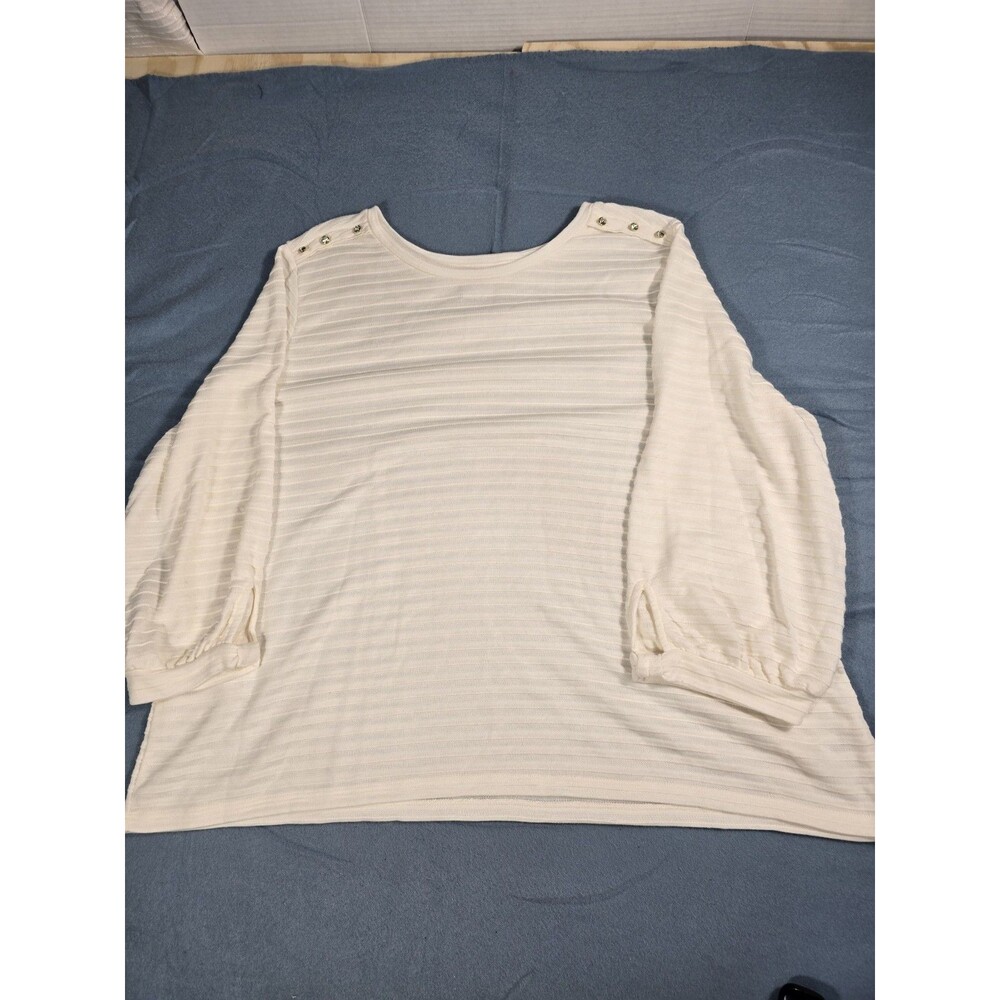 Liz Claiborne Women's Button-Shoulder Textured Stripe Pullover XXL NWT